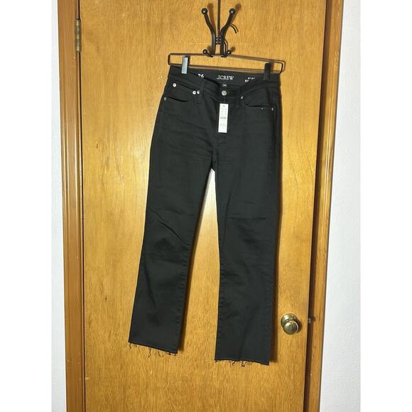 J Crew 9” Demi Boot Crop Jeans Mid Rise Stay Black Wash Raw Hem Women Size 26 - Picture 1 of 9